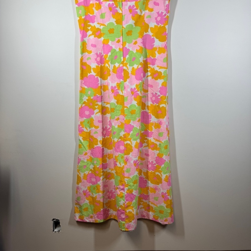 Vintage Handmade 70s Floral Maxi Dress Pink Orange Green Cotton V-Neck Zip Back - Picture 9 of 15
